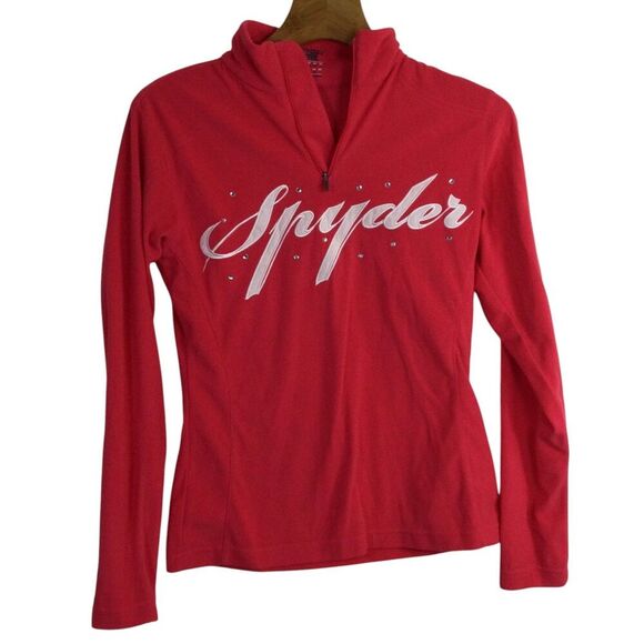 Spyder Tops - Spyder Womens Activewear Top 1/4 Zip Mock-Neck Long Sleeves Pink Size 10